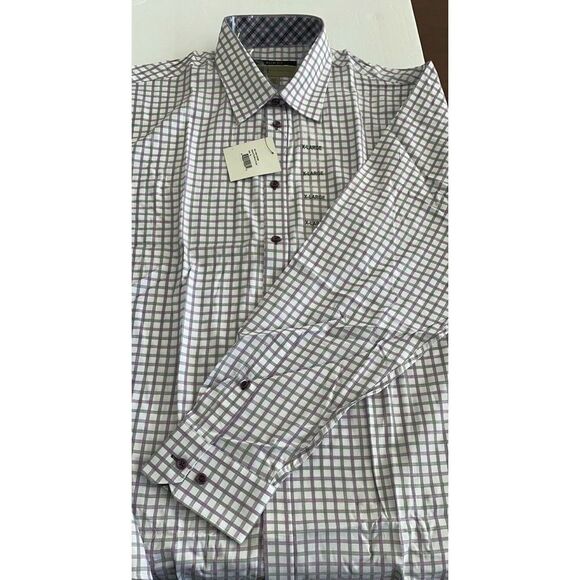 New JHane Barnes XL Men Slim Fit Purple Checkered Plaid Collar Button Up Shirt 3 - Picture 6 of 8